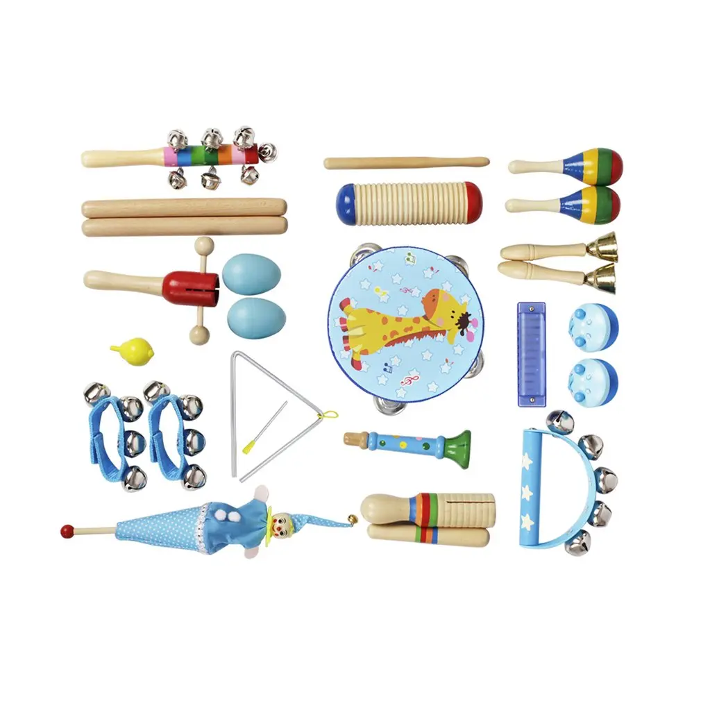 Musical Toys Orff Instruments Rhythm Band Kit For Children With Guiro Pandero Bells Maracas Harmonica Trumpet