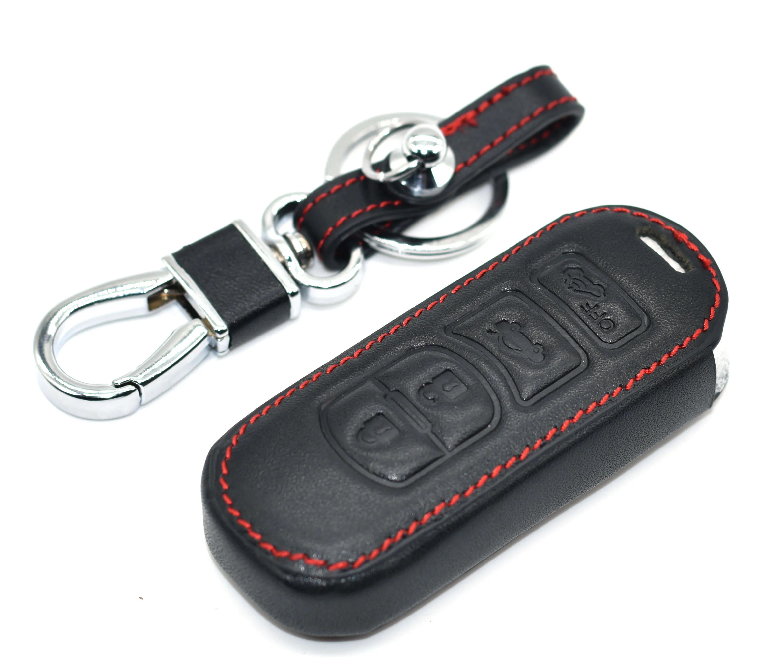 

Leather Car Key Cover For Mazda CX-7 CX-9 MX-5 Miata 4 Buttons Smart Remote Fob Shell Protect Case Keychain Keys Bag Accessories