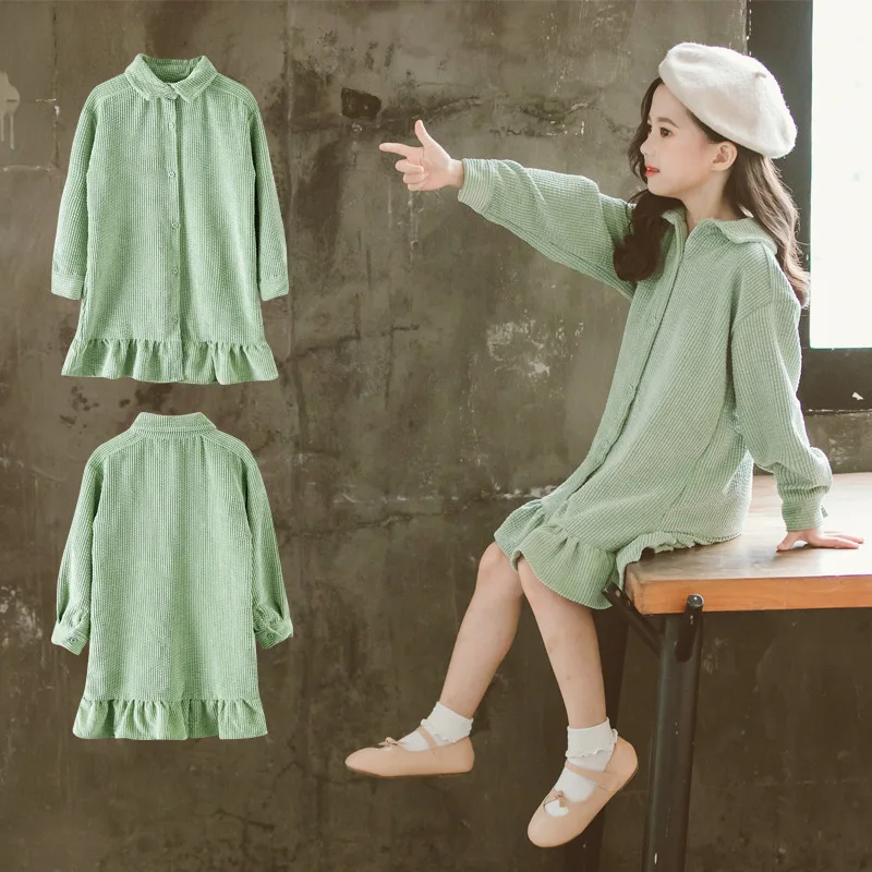 

Girl Tide Dress Spring Autumn New Long Sleeve Turn Down Collar Long Sleeve Princess Dresses Ruffles Button Vestido Party Clothes