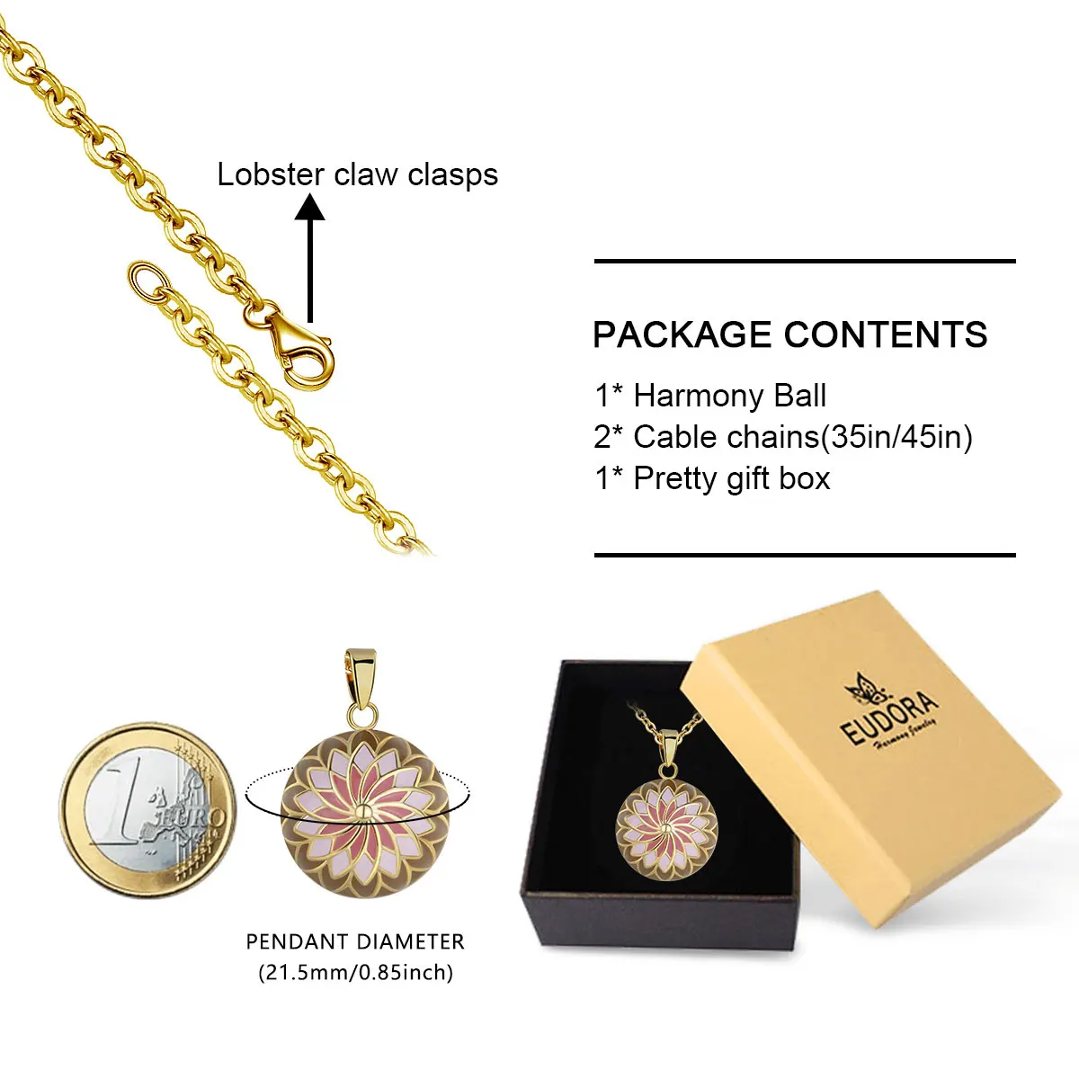 Pink Orange Harmony ball Necklace Pregnancy Bola Ball Pendant with Good Luck Flower for Pregnant Woman Shower Gift New Mom