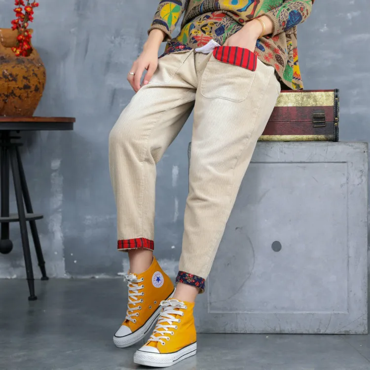 Max LuLu корейские модные осенние женские вельветовые винтажные брюки женские шаровары с лоскутками эластичные повседневные свободные уличные