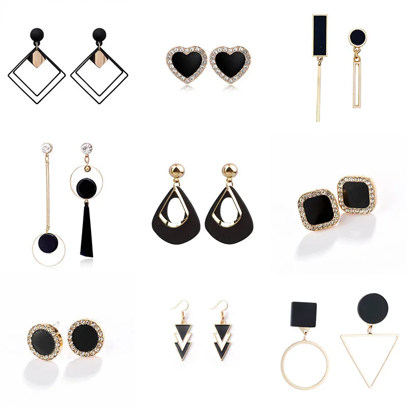 Long-Earrings Hanging Fashion Jewelry Square-Statement Boucle Black Triangle Women