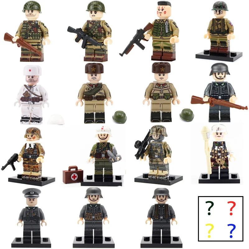 

WW2 Military Army Soldier Figures Building Blocks WW2 Minifigs Army Soldier helmet Weapon Accessories Bricks Toys for Children