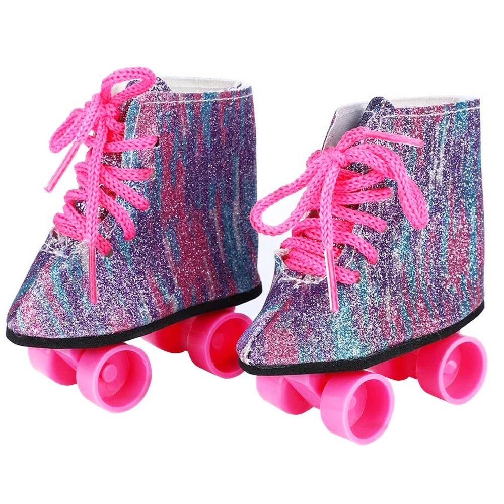Для малышей с мелкими блестками модные развлечения обувь для катания на скейтборде; игрушечные аксессуары роликовые коньки подарок для девочек 18 дюймов американские куклы