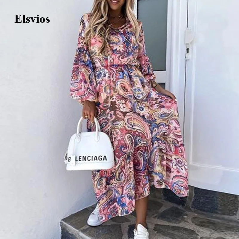 Women Vintage Floral Print Long Dress Spring Elegant O-Neck Party Dress Autumn Lantern Long Sleeve Boho Dress Vestidos Plus Size Women Vintage Floral Print Long Dress Spring Elegant O-Neck Party Dress Autumn Lantern Long Sleeve Boho Dress Vestidos Plus Size