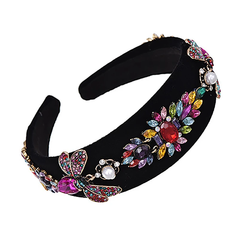 

ZHINI Vintage Black Wide Headwear Hair Accessories Ethnic Gothic Color Zircon Crystal Hairbands For Women Pearl Jewelry 2020