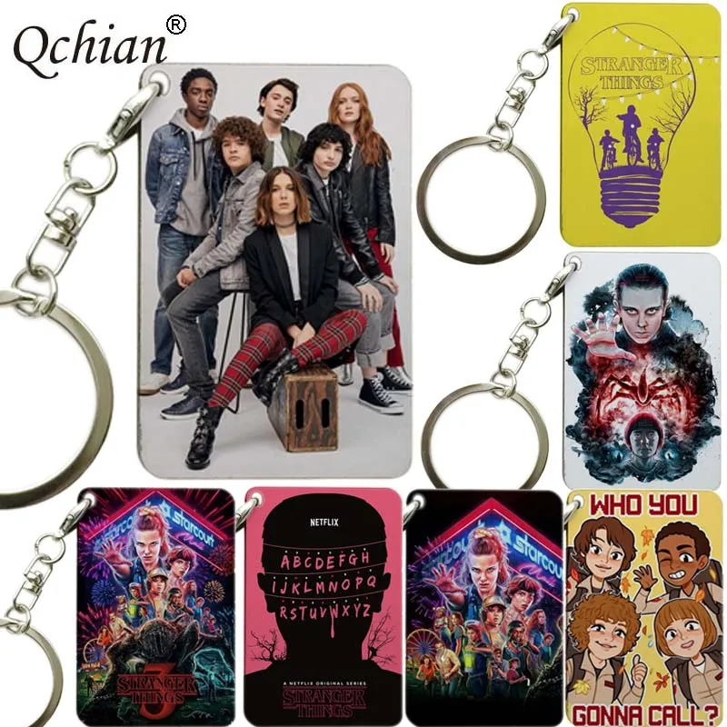 

New stranger things Figure print wooden Key Chain Key Ring Kids Toy Pendant Keychain Children Key Holder Xmas Gift 6cm*4cm