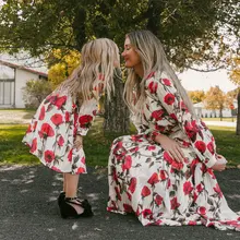 Robe longue à manches longues pour maman et fille, tenue de famille, tenues assorties, pour fête de mariage, maman et moi, 5 12, 2021 