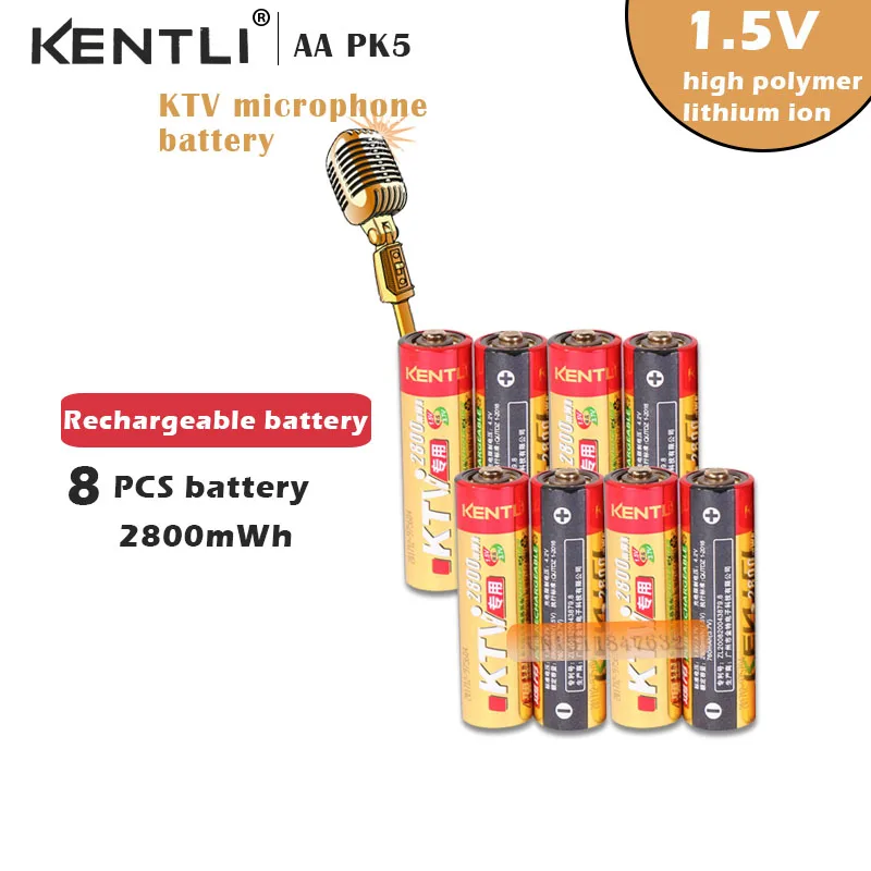 8 шт./партия kentli КТВ специальный 1.5 В AA 2800mwh литий-ионные аккумуляторы Беспроводной микрофон аккумуляторные батареи