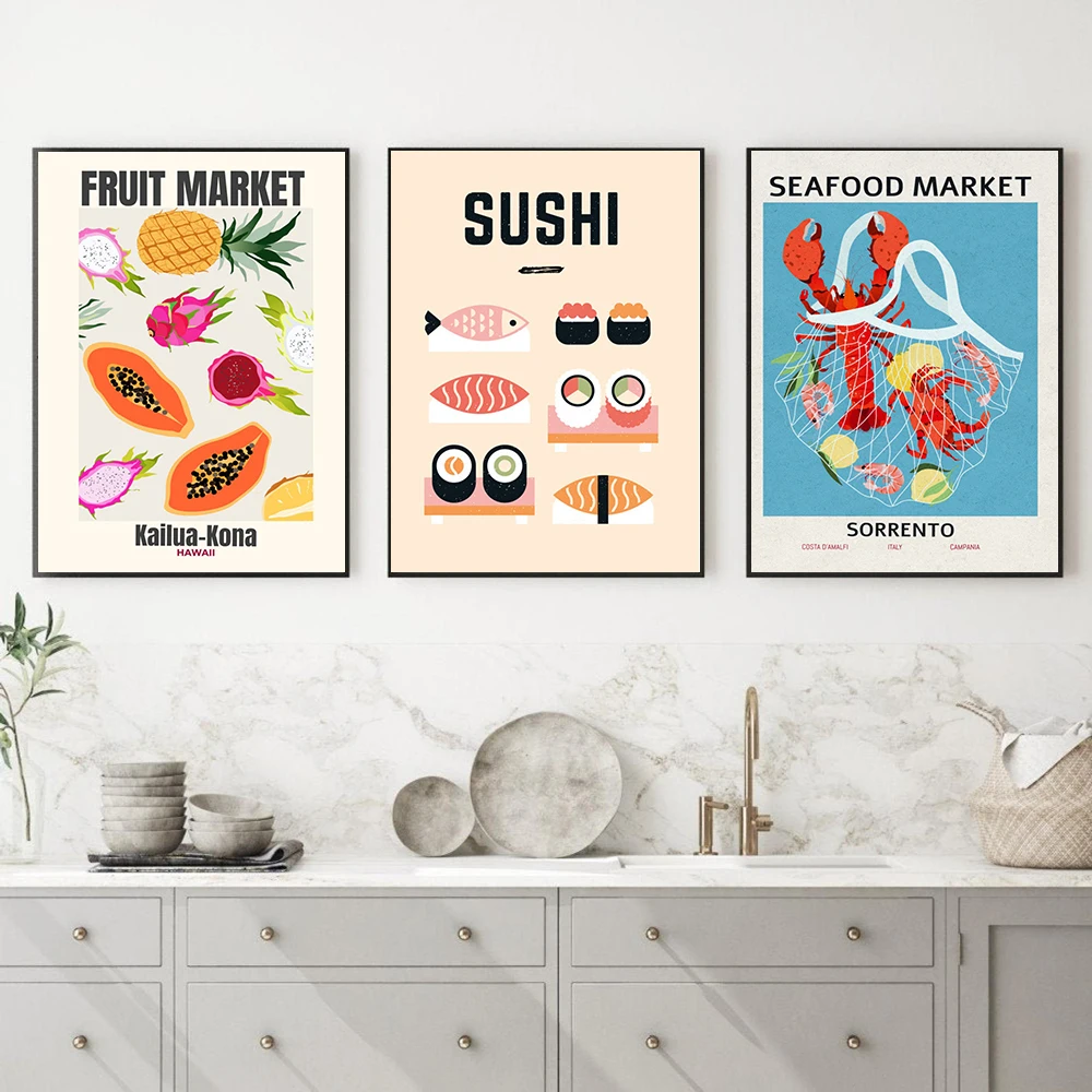 

Sushi Kitchen Noodle Fruit Seafood Market Wall Art Canvas Painting Nordic Posters And Prints Wall Pictures For Living Room Decor