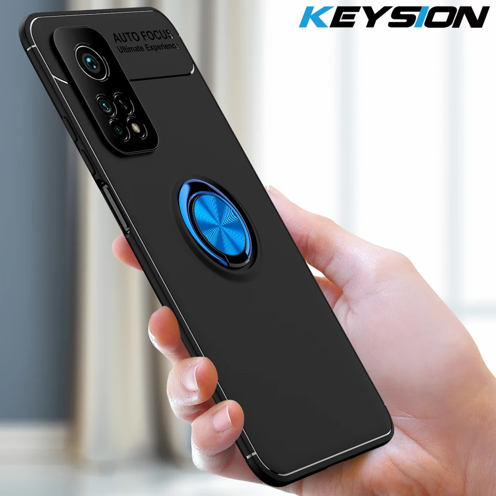 Чехол KEYSION для Xiaomi Mi 10T Pro 5G мягкий силиконовый чехол-подставка с магнитным кольцом
