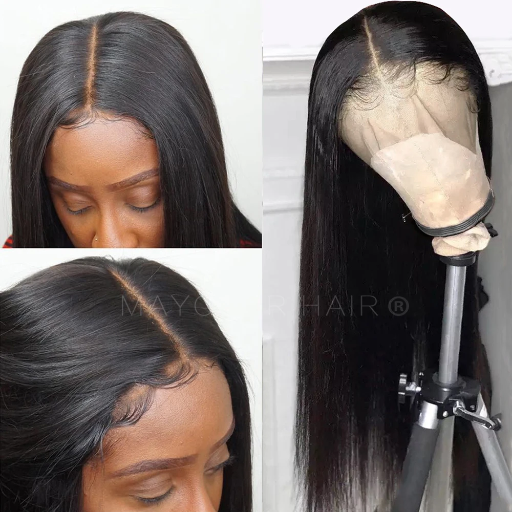 Maycaur 13x6 Lace Wig Long Straight Black Wigs Heat Resistant Fiber Hair Glueless Synthetic Lace Front Wigs for Black Women 22 Inch (2)