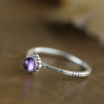 

Guaranteed Sterling Silver 925 Ring Engagement Purple Amethyst Rings For Women Natural Stone Fine Jewelry Anelli Donna