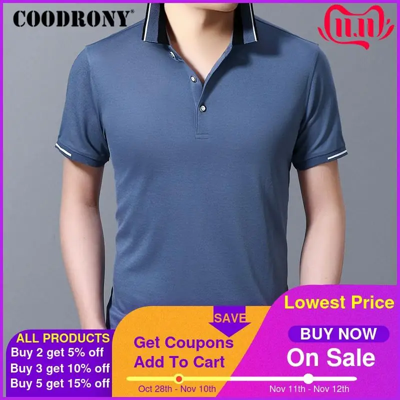 

COODRONY Business Casual T-Shirt Men Fashion Small Collar Tee Shirt Homme Spring Summer Short Sleeve T Shirt Men Clothing C5057S