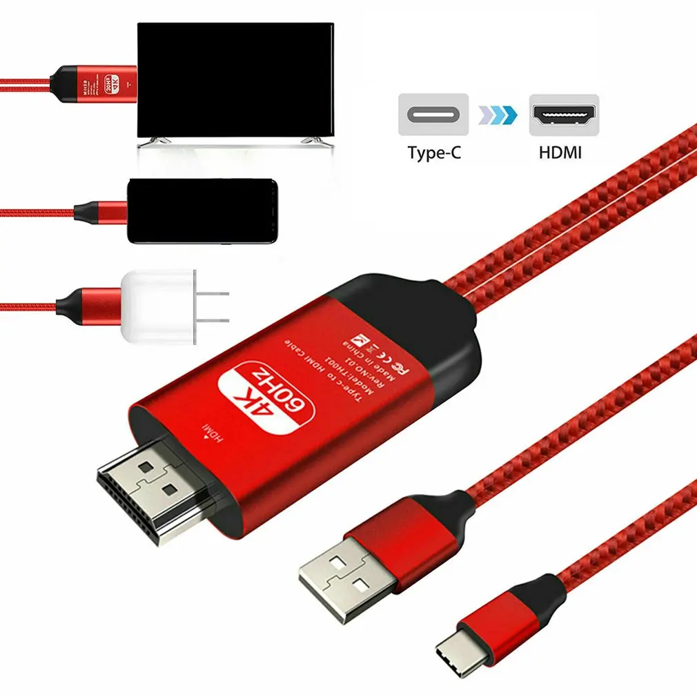 Для samsung Galaxy S10 S9 Note 9 type-C USB-C к HDMI HDTV 4K Кабель-адаптер type C к HDMI кабель красный