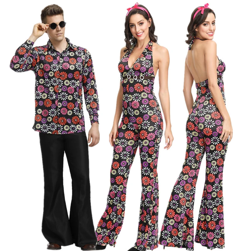 Men S Ladies 60s 70s Retro Floral Hippie Go Go Girl Disco Costume Fancy Dress Hen Xmas Party Halloween Costumes Holidays Costumes Aliexpress