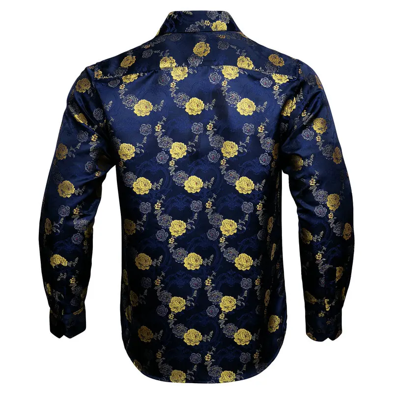 Barry.Wang moda złota róża Paisley jedwabna koszula mężczyzna z długim rękawem Casual koszule w kwiaty dla mężczyzn projektant dopasowana sukienka koszula BCY-0052