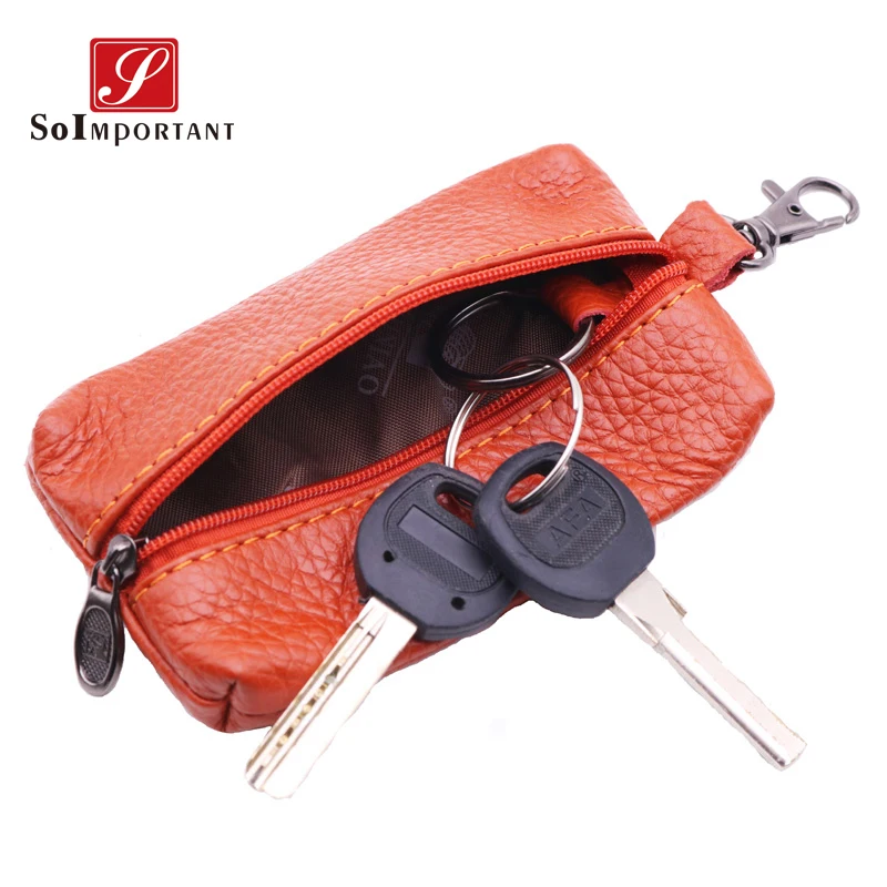 

Genuine Leather Key Wallets Female Key Holder Housekeeper Keys Organizer Women Keychain Covers Zipper Car Key Case Bag Pouch