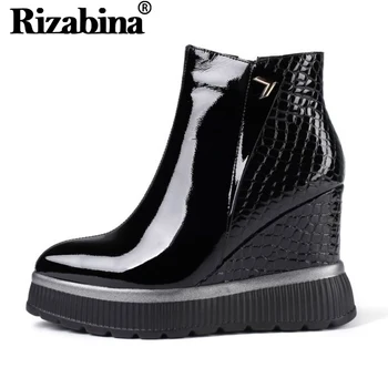 

RizaBina 2020 Simple Winter Women Ankle Boots Genuine Leather Wedges High Heels Shoes Daily Warm Women Footwear Size 34-42