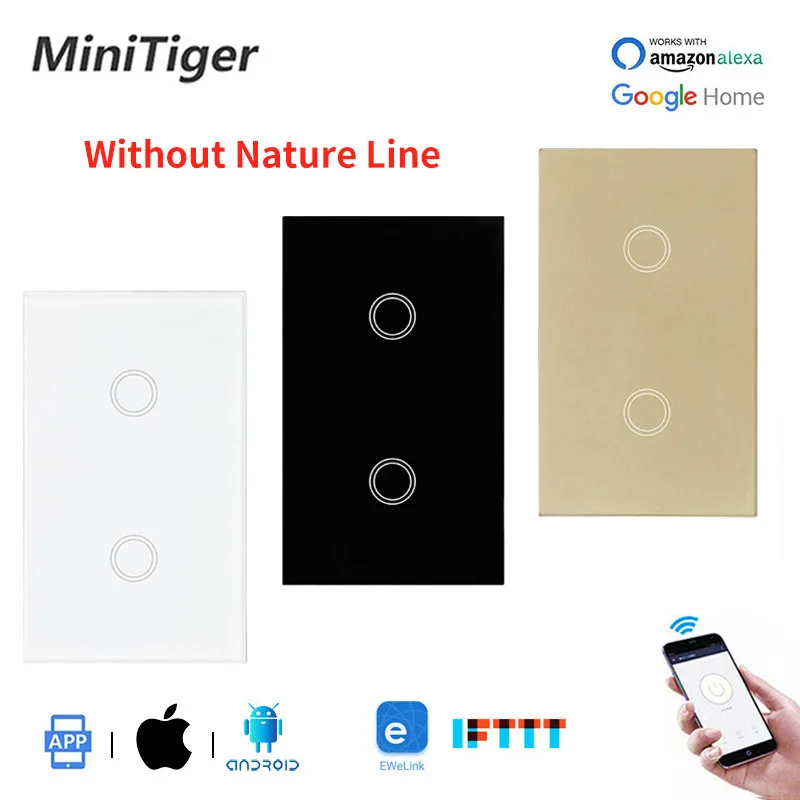 Minitiger стандарт США 1/2/3 банды WIFI сенсорный выключатель Ewelink управление приложением