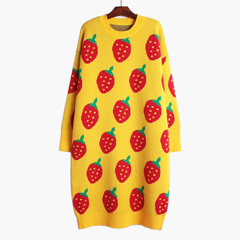 [EAM] женское вязаное платье большого размера с узором, новинка, круглый вырез, длинный рукав, свободный крой, мода, весна-осень 19A-a422 - Цвет: yellow