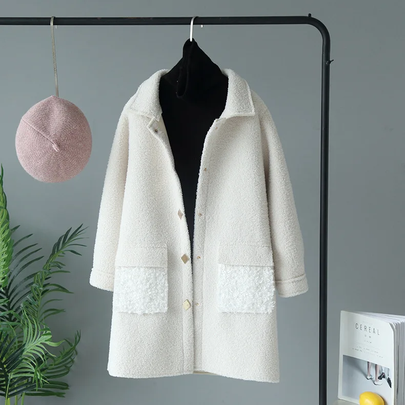 Зимний продукт пальто женское корейская версия ретро куртка женская зимняя шерсть ягненка длинное сечение зимняя куртка для женщин отворот длинный рукав куртка женская - Цвет: Белый