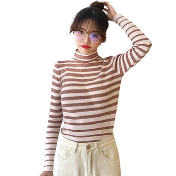 

Korean Style Colorful Stripe Pattern Knit Pullover Fashion Novel V-neck Button Decoration Sweater