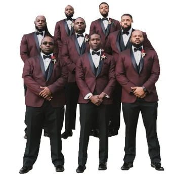 

Custom Burgundy 3 Pieces Groomsmen Men Suits for Wedding Groom Suits Wedding Tuxedos Suits Costume Homme mariage