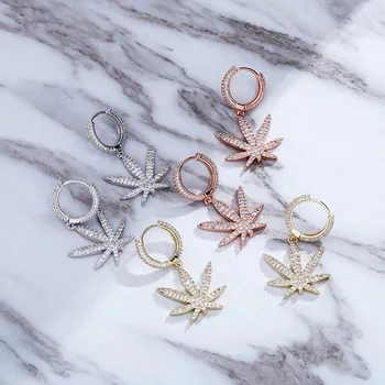 

Hip Hop Micro Paved Cubic Zirconia Bling Ice Out Maple CannabisS leaf Earring for Men Women CZ Earrings Unisex Fashion Jewelry