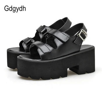 

Gdgydh 2020 Gladiator Sandals Platform Thick Heels Women Shoes Ankle -strap Buckle Gothic Style Black Female Sandals Size 35-39