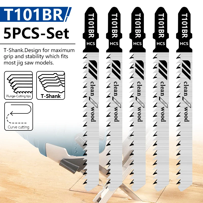 지그 톱 블레이드 5pcs T101BR 직소 블레이드 세트 T 생크 목재 목공 절단 도구 용 모듬 톱 블레이드