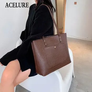 

ACELURE Soft AlligatorPU Leather Shoulder Bags for Women High Capacity Casual Tote Bags Female Solid Large Crossbody Bag Bucket