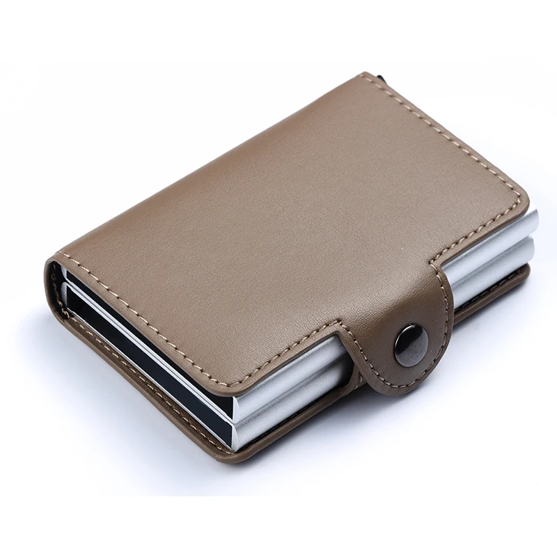 BISI GORO, высокое качество, Умный кошелек из искусственной кожи, алюминиевые двойные коробки, кредитный держатель для карт, противоугонная RFID, бизнес короткий кошелек - Цвет: Grey X-7B
