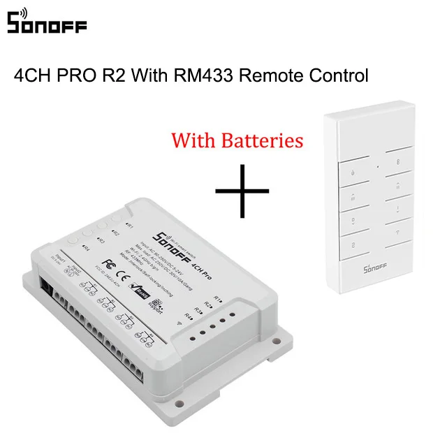 Itead SONOFF 4CH PRO R2 Wi-Fi 4 позиционный светильник с таймером 433 МГц Умный домашний переключатель 4 канала беспроводной пульт дистанционного управления релейный модуль - Комплект: 4CHPROR2 With RM433