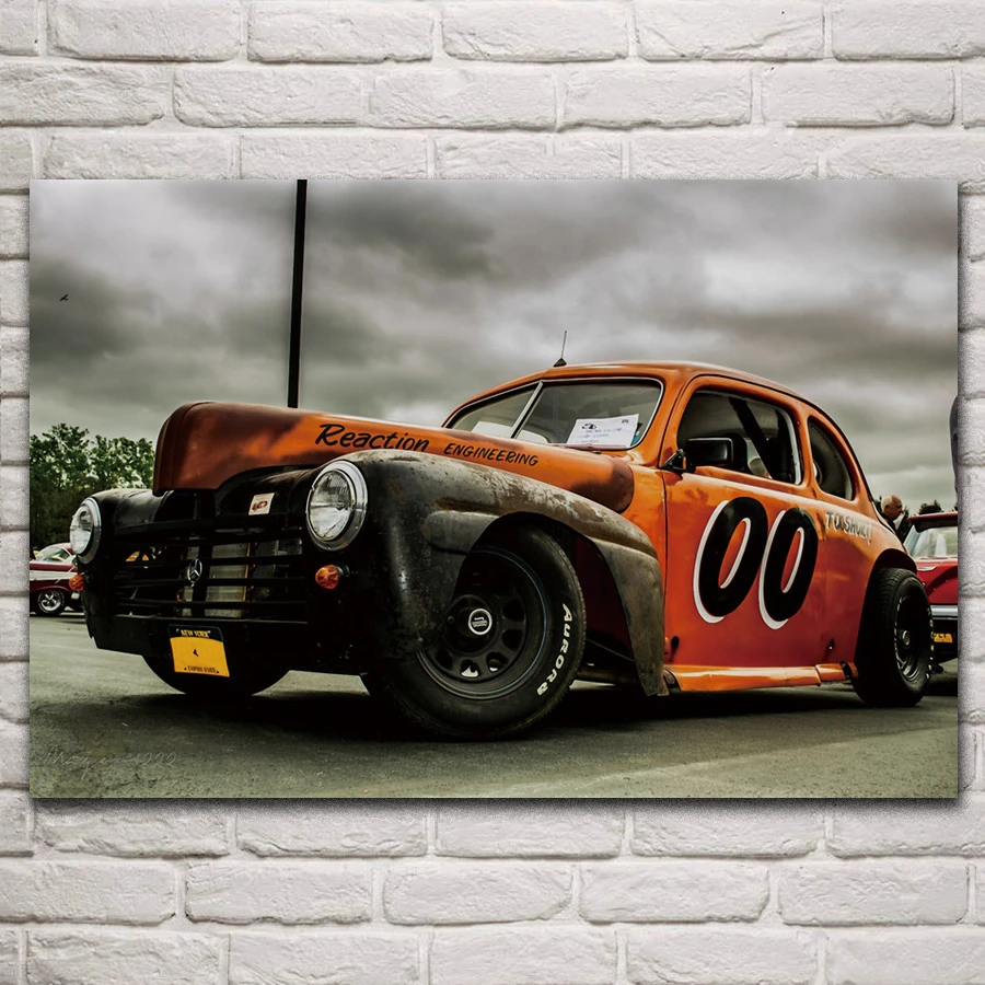 Vintage Race Car Vehicle Artwork Living Room Decoration Home Wall Art Decor Wood Frame Fabric Posters Km390 Painting Calligraphy Aliexpress
