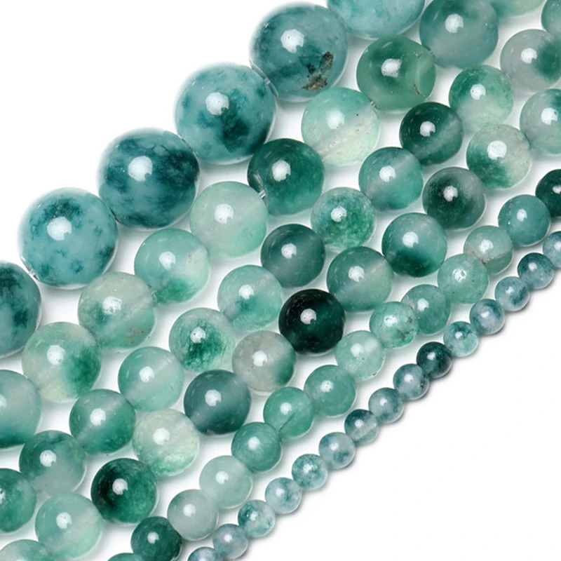 

Wholesale Natural Green Leaf Jades Smooth Round Beads 4/6/8/10/12mm Pick Size Gem stone Beads For Fine Jewelry Making