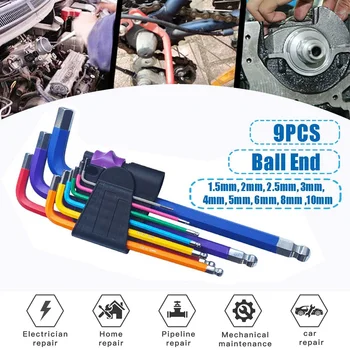 

9Pcs Color Coded Ball-End Hex Allen Key L Wrench Set Torque Long Metric With Sleeve Hand Tools Bicycle Accessories