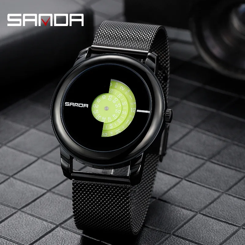 

SANDA Wrist Watch Men Watches Fashion Casual Style Famous Brand Wristwatches Male Quartz Watch for Men Clock Rotating Wheel Dial