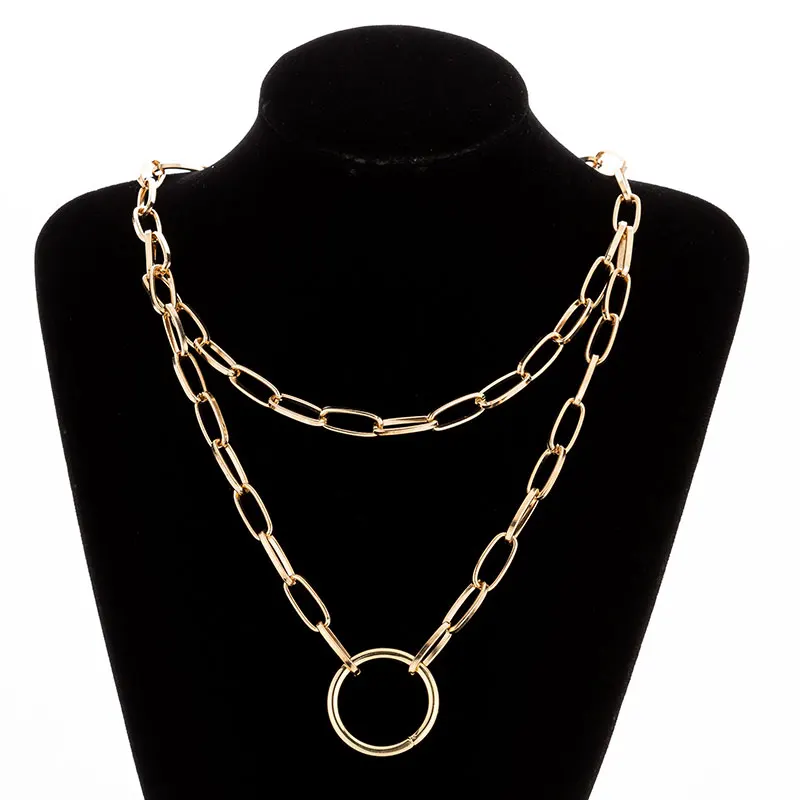 Style 4 Gold KMVEXO, многослойное ожерелье с круглым кулоном в стиле панк с металлическим крестом для женщин и мужчин, ювелирные изделия для влюбленных, Геометрическая цепочка с замком для ключицы, ожерелье - Окраска металла: Style 4 Gold