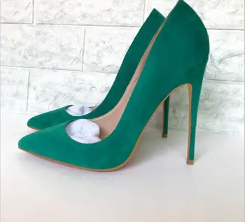 

2018Fashion Sexy Shoes Lady Green Blue Red Suede Extre High Heels Bottom Pumps Shallow Sandals Brand Shoes Woman Pumps Plus Size