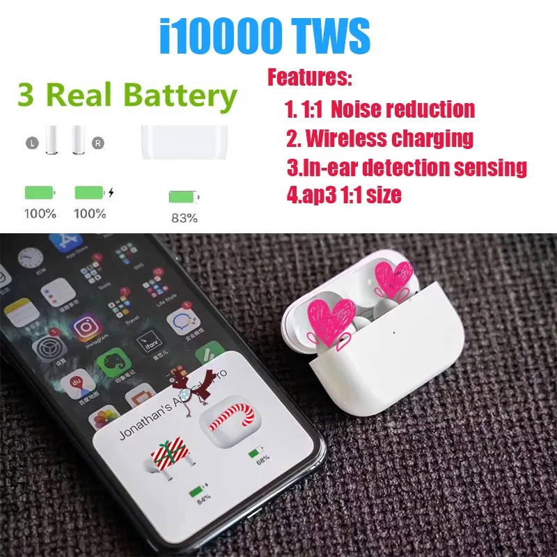 

Original i10000 TWS Copy Air 3 pop-up window wireless Bluetooth headset wireless charging pk w1 h1 1536u chip i200 i500 i1000tws