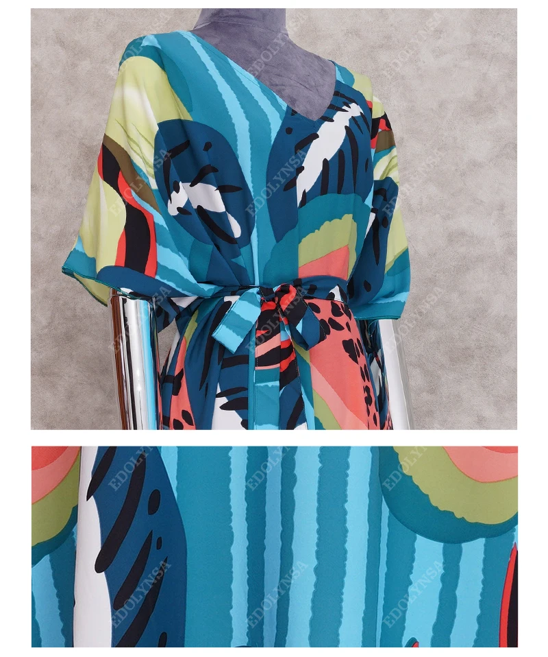 Богемное летнее женское пляжное платье-кафтан с принтом, Пляжное платье, хлопковая туника, одежда для плавания, накидка, халат, Q935