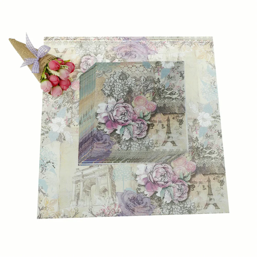 20pcs Tissue Decoupage Servilleta Summer Party Supplies Printed Feature Rose Paper Napkins For Event & Party Decoration