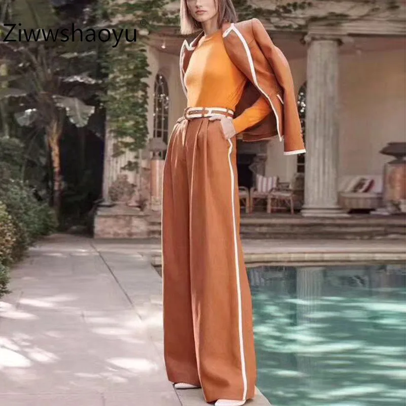 

Ziwwshaoyu Women's Autumn Winter Runway Trousers Twinset Long Sleeve Jackets + Pants Fashion Two Piece Set 2019 New