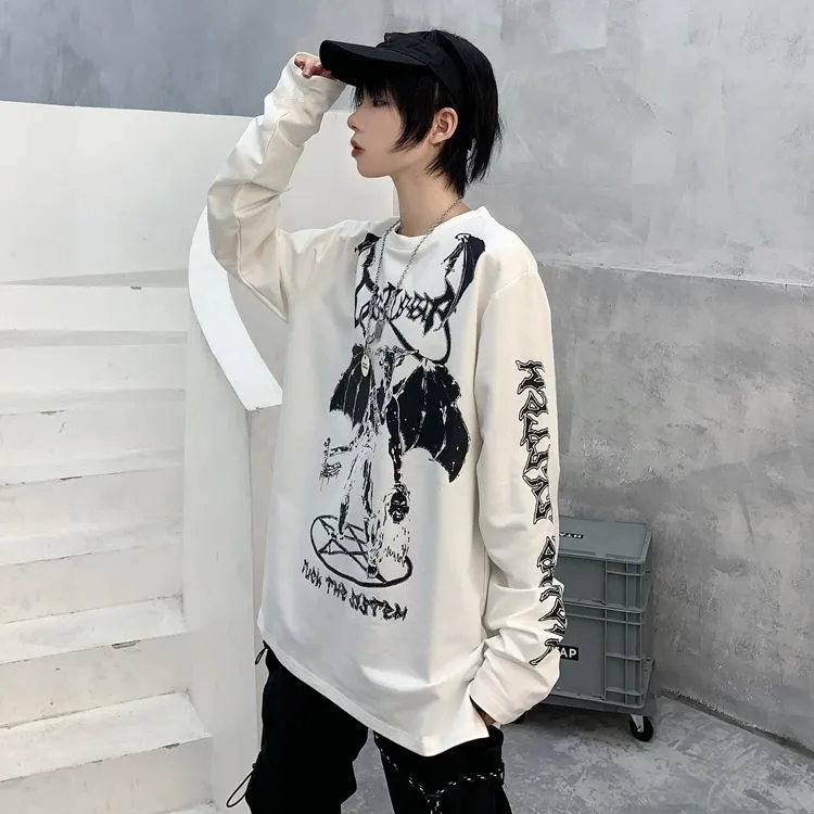 Neploe Harajuku футболка уличная хип хоп футболки мужские и женские осенние футболки с принтом призрака свободные Японские футболки с длинными рукавами 54914