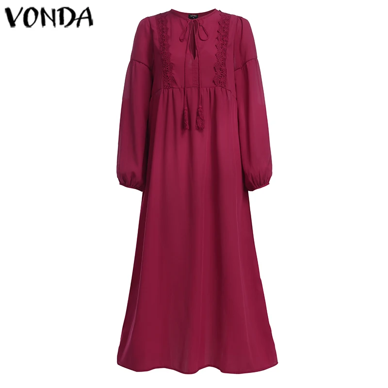 VONDA, новинка, весна, v-образный вырез, длинный рукав, одноцветное платье, свободное, большой размер, вечерние платья, женская мода, пляжный сарафан размера плюс, осень, Vestido