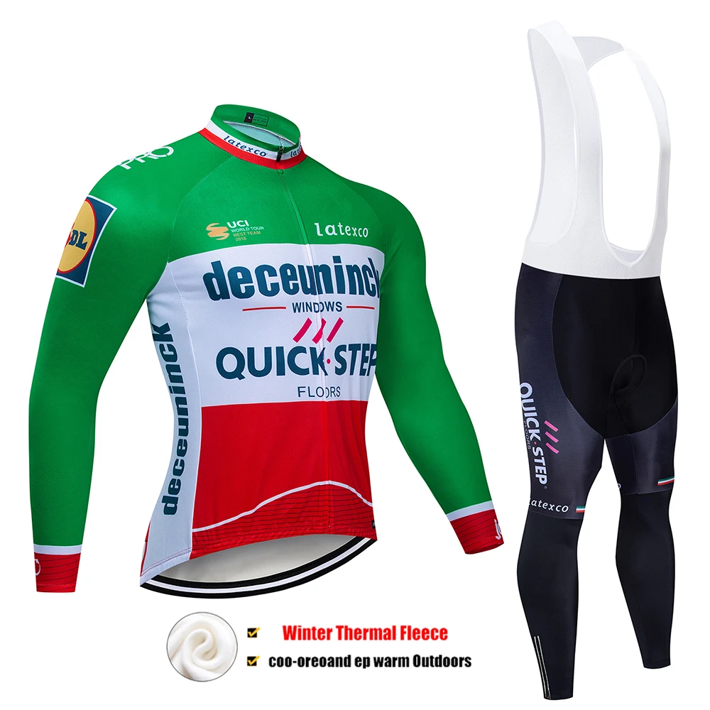 Pro Team QUICK STEP Велоспорт Джерси 9D нагрудник набор Бельгийская велосипедная одежда мужская зимняя теплая флисовая велосипедная Одежда для велоспорта - Цвет: Pic Color