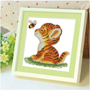 

Joy Sunday Tiger and Bee Cross Stitch Kit Small animal series Chinese embroidery counted needlework decoracion Punto de cruz Kit