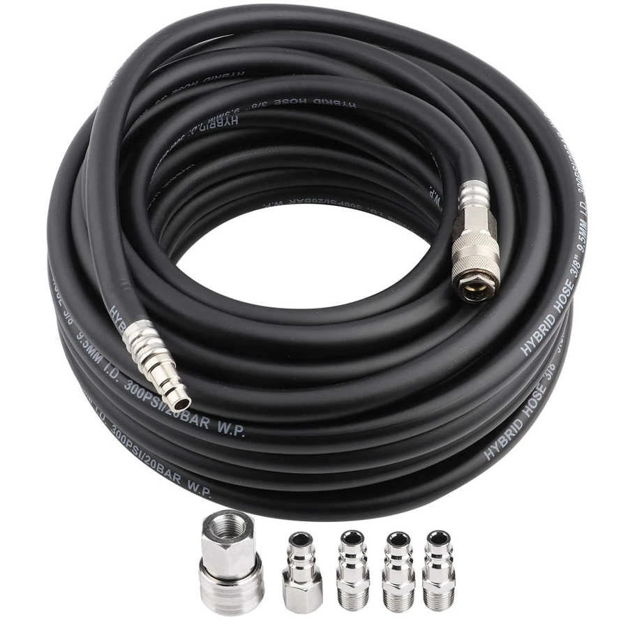 15 Meters Rubber Air Compressor Hose Accessory Kit with 6Pcs BSPT Pneumatic Connector for Pneumatic Tools Air Compression Pumps Air Hose Kit