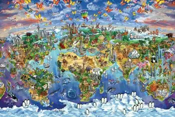 

MARIA RABINKY - WORLD WONDERS MAP SILK POSTER Decorative painting 24x36inch